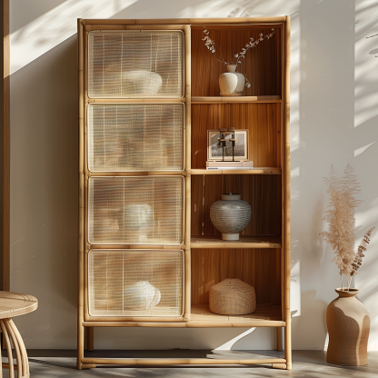 Wabi-sabi style solid wood rattan sideboard, simple and modern tea cabinet, small-sized household integrated storage cabinet - Image 10