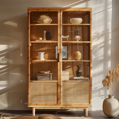 Nordic solid wood sideboard, wall-mounted integrated storage cabinet, ash wood sideboard, storage cabinet, wabi-rattan woven cabinet