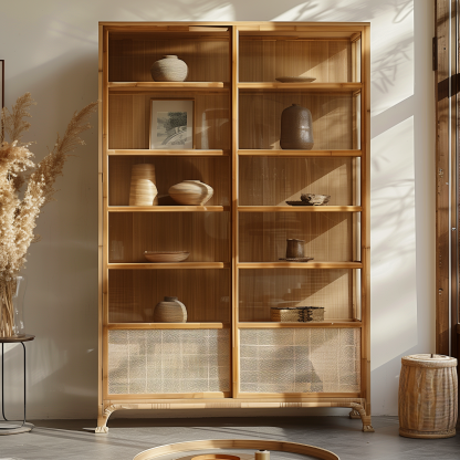 Nordic solid wood sideboard, wall-mounted integrated storage cabinet, ash wood sideboard, storage cabinet, wabi-rattan woven cabinet