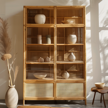 Nordic solid wood sideboard, wall-mounted integrated storage cabinet, ash wood sideboard, storage cabinet, wabi-rattan woven cabinet