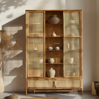 Nordic solid wood sideboard, wall-mounted integrated storage cabinet, ash wood sideboard, storage cabinet, wabi-rattan woven cabinet - Image 5