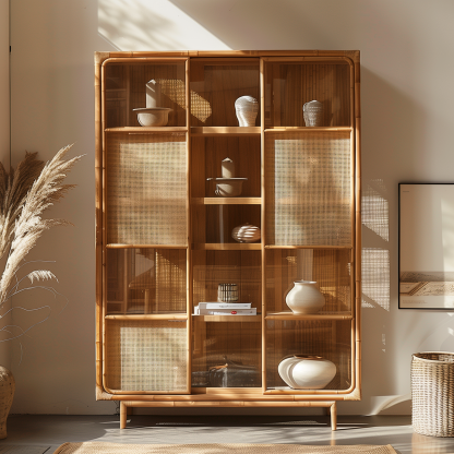 Wabi-sabi style solid wood rattan sideboard, simple and modern tea cabinet, small-sized household integrated storage cabinet - Image 11