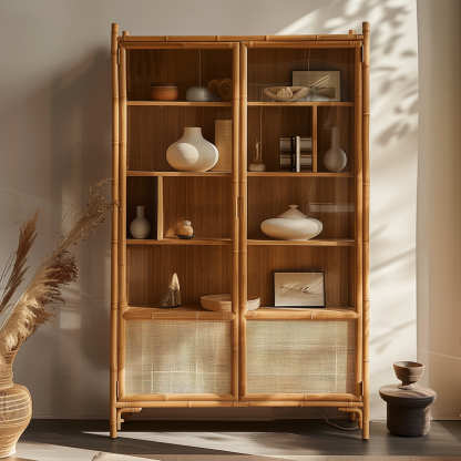 Nordic solid wood sideboard, wall-mounted integrated storage cabinet, ash wood sideboard, storage cabinet, wabi-rattan woven cabinet