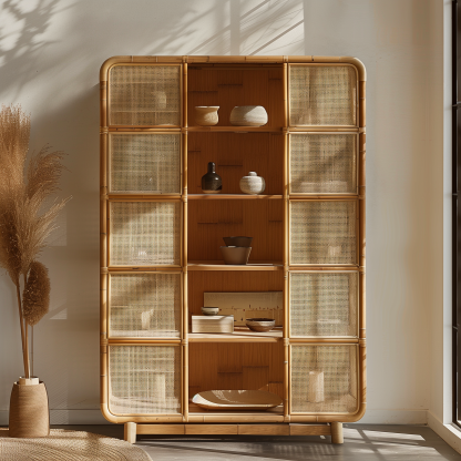 Nordic solid wood sideboard, wall-mounted integrated storage cabinet, ash wood sideboard, storage cabinet, wabi-rattan woven cabinet - Image 4