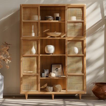 Nordic solid wood sideboard, wall-mounted integrated storage cabinet, ash wood sideboard, storage cabinet, wabi-rattan woven cabinet - Image 8