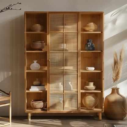 Wabi-sabi style solid wood rattan sideboard, simple and modern tea cabinet, small-sized household integrated storage cabinet - Image 7