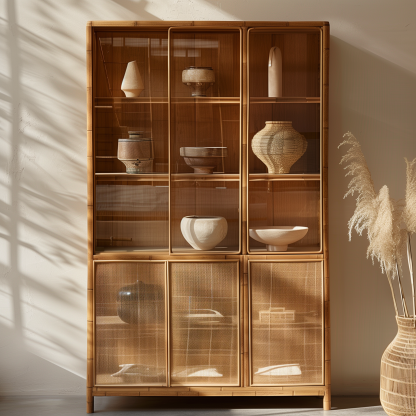 Wabi-sabi style solid wood rattan sideboard, simple and modern tea cabinet, small-sized household integrated storage cabinet - Image 6
