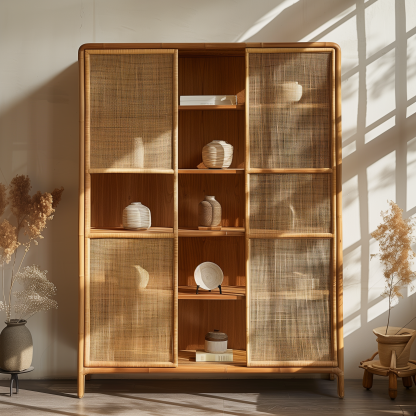 Wabi-sabi style solid wood rattan sideboard, simple and modern tea cabinet, small-sized household integrated storage cabinet - Image 5