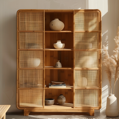 Wabi-sabi style solid wood rattan sideboard, simple and modern tea cabinet, small-sized household integrated storage cabinet - Image 4