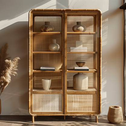Nordic solid wood sideboard, wall-mounted integrated storage cabinet, ash wood sideboard, storage cabinet, wabi-rattan woven cabinet