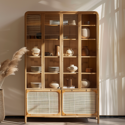 Nordic solid wood sideboard, wall-mounted integrated storage cabinet, ash wood sideboard, storage cabinet, wabi-rattan woven cabinet