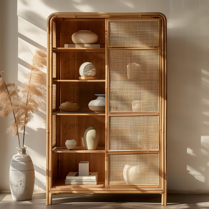 Wabi-sabi style solid wood rattan sideboard, simple and modern tea cabinet, small-sized household integrated storage cabinet - Image 2