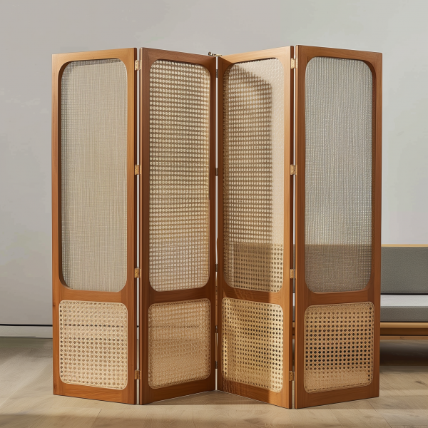 Creative rattan glass partition, tempered glass partition wall, entrance hall ironwork folding rattan screen - 图片 10