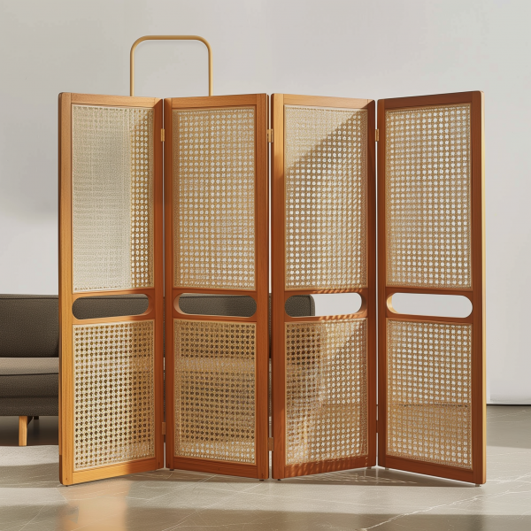 Nordic solid wood wardrobe, retro home bedroom storage cabinet, modern and simple small-sized rattan double-door wardrobe - 图片 6