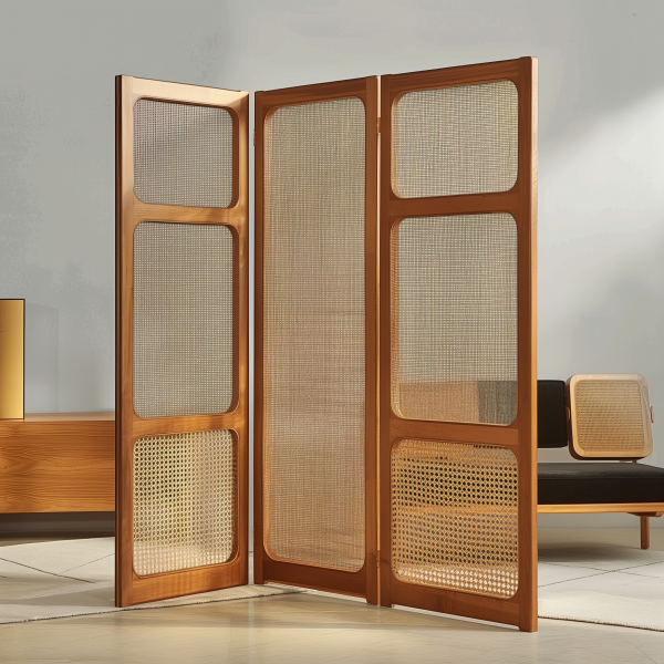 Chinese-style solid wood rattan woven screen folding and movable partition, directly opposite the entrance door, Japanese-style living room sofa background wall folding screen - 图片 6