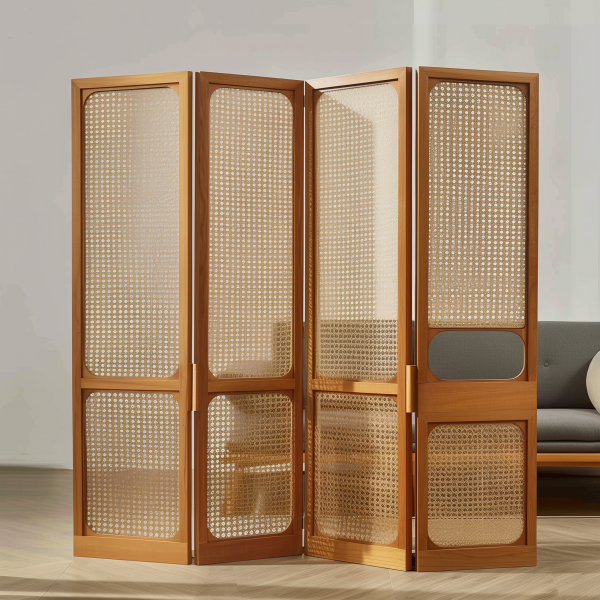 Creative rattan glass partition, tempered glass partition wall, entrance hall ironwork folding rattan screen - 图片 9