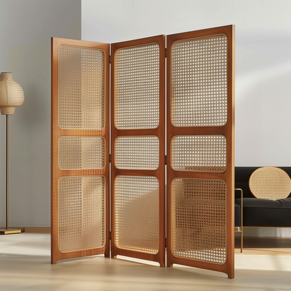 Chinese-style solid wood rattan woven screen folding and movable partition, directly opposite the entrance door, Japanese-style living room sofa background wall folding screen - 图片 9