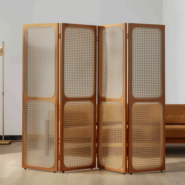 Creative rattan glass partition, tempered glass partition wall, entrance hall ironwork folding rattan screen - 图片 8