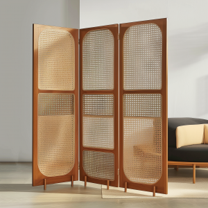 Chinese-style solid wood rattan woven screen folding and movable partition, directly opposite the entrance door, Japanese-style living room sofa background wall folding screen