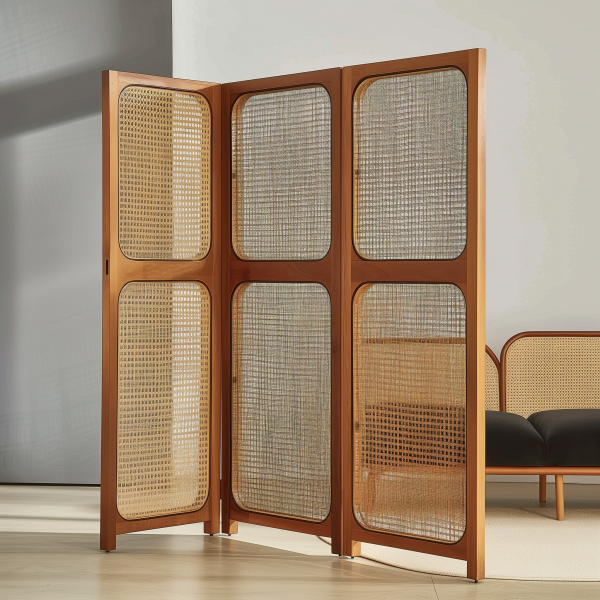 Chinese-style solid wood rattan woven screen folding and movable partition, directly opposite the entrance door, Japanese-style living room sofa background wall folding screen - 图片 8