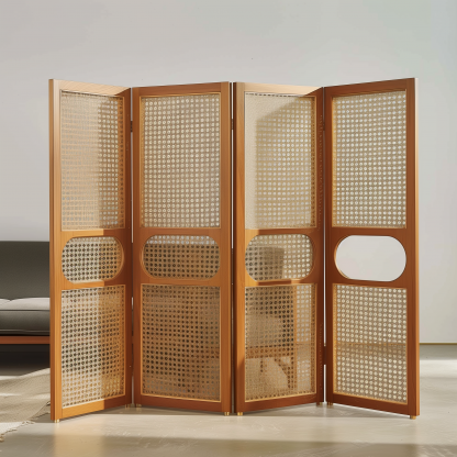 Nordic solid wood wardrobe, retro home bedroom storage cabinet, modern and simple small-sized rattan double-door wardrobe - Image 4