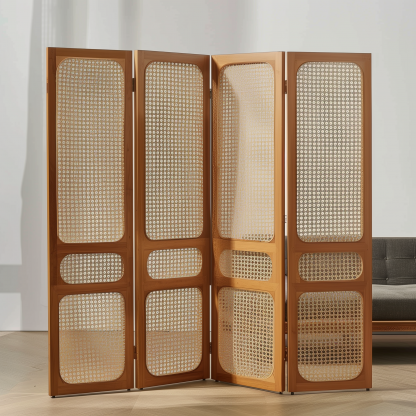 Creative rattan glass partition, tempered glass partition wall, entrance hall ironwork folding rattan screen - Image 7