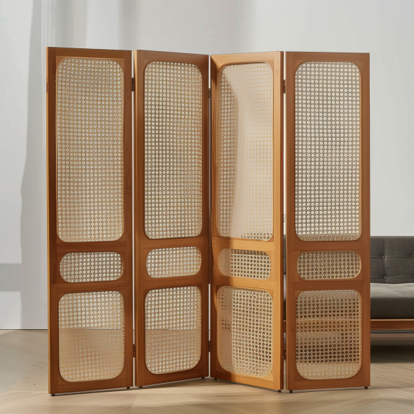 Creative rattan glass partition, tempered glass partition wall, entrance hall ironwork folding rattan screen - 图片 7