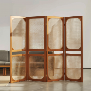 Nordic solid wood wardrobe, retro home bedroom storage cabinet, modern and simple small-sized rattan double-door wardrobe