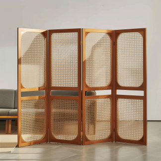 Nordic solid wood wardrobe, retro home bedroom storage cabinet, modern and simple small-sized rattan double-door wardrobe