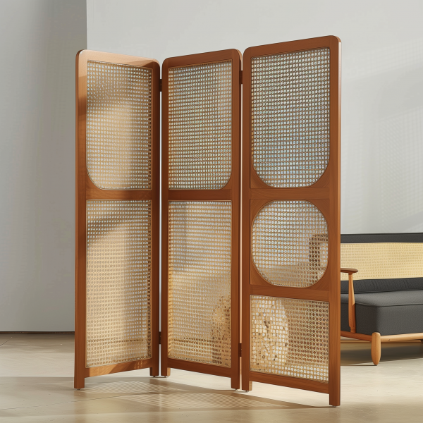 Chinese-style solid wood rattan woven screen folding and movable partition, directly opposite the entrance door, Japanese-style living room sofa background wall folding screen - 图片 5