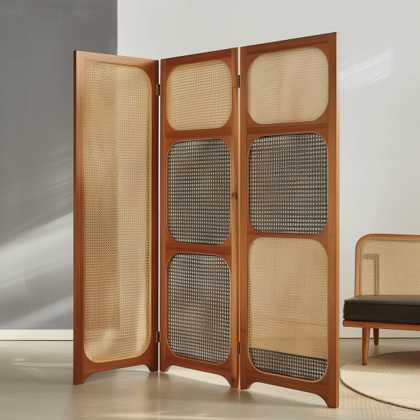 Chinese-style solid wood rattan woven screen folding and movable partition, directly opposite the entrance door, Japanese-style living room sofa background wall folding screen - 图片 4