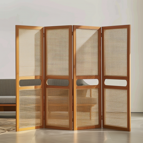 Nordic solid wood wardrobe, retro home bedroom storage cabinet, modern and simple small-sized rattan double-door wardrobe - 图片 2