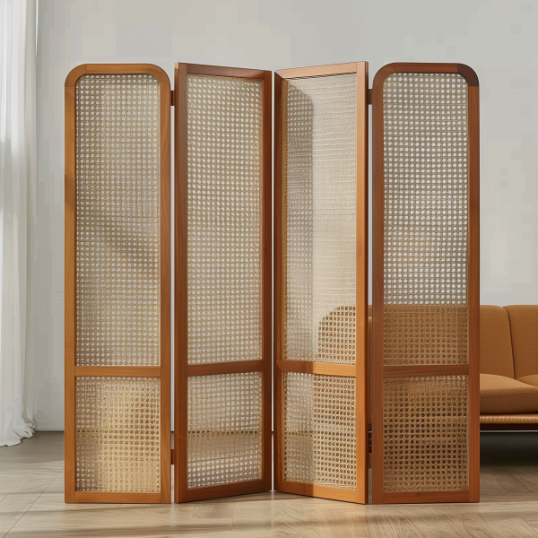 Creative rattan glass partition, tempered glass partition wall, entrance hall ironwork folding rattan screen - 图片 5
