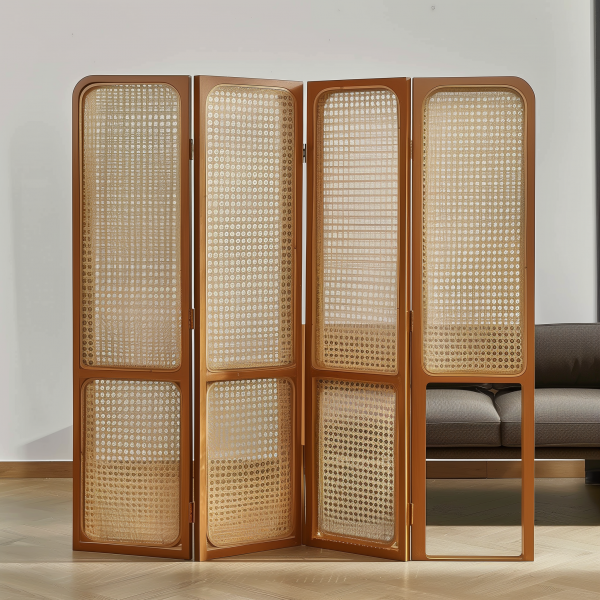 Creative rattan glass partition, tempered glass partition wall, entrance hall ironwork folding rattan screen - 图片 4