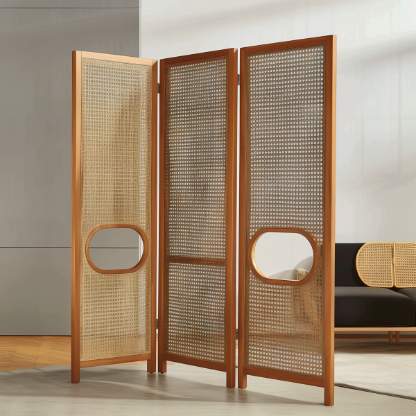 Chinese-style solid wood rattan woven screen folding and movable partition, directly opposite the entrance door, Japanese-style living room sofa background wall folding screen - 图片 3