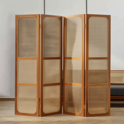 Creative rattan glass partition, tempered glass partition wall, entrance hall ironwork folding rattan screen - Image 3
