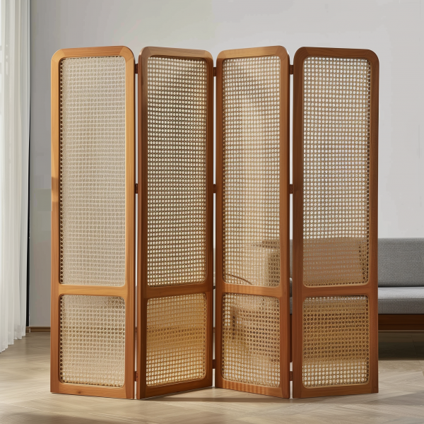 Creative rattan glass partition, tempered glass partition wall, entrance hall ironwork folding rattan screen - 图片 2