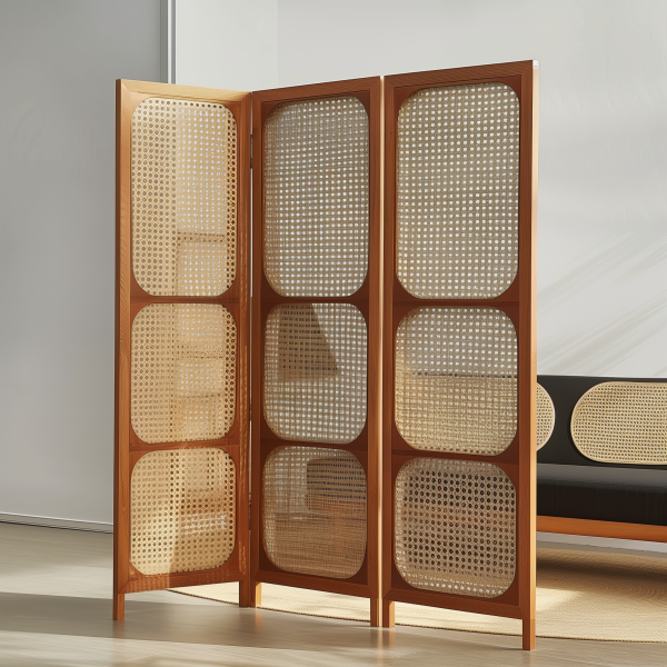 Chinese-style solid wood rattan woven screen folding and movable partition, directly opposite the entrance door, Japanese-style living room sofa background wall folding screen - 图片 2