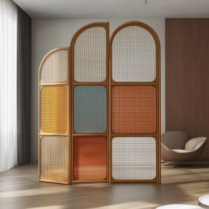 Chinese-style solid wood rattan woven screen folding and movable partition, directly opposite the entrance door, Japanese-style living room sofa background wall folding screen