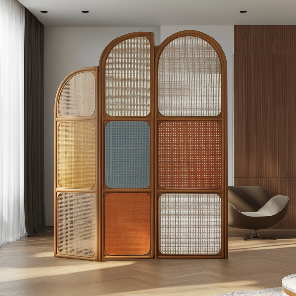 Chinese-style solid wood rattan woven screen folding and movable partition, directly opposite the entrance door, Japanese-style living room sofa background wall folding screen - 图片 5