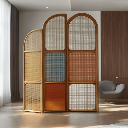 Chinese-style solid wood rattan woven screen folding and movable partition, directly opposite the entrance door, Japanese-style living room sofa background wall folding screen - Image 4