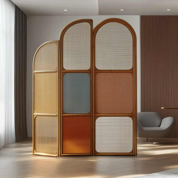 Chinese-style solid wood rattan woven screen folding and movable partition, directly opposite the entrance door, Japanese-style living room sofa background wall folding screen - 图片 4