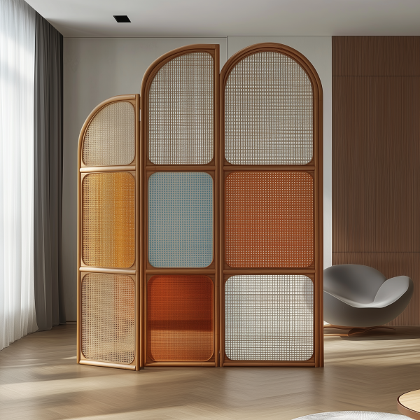Chinese-style solid wood rattan woven screen folding and movable partition, directly opposite the entrance door, Japanese-style living room sofa background wall folding screen - 图片 3
