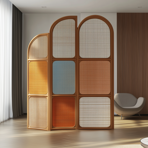 Chinese-style solid wood rattan woven screen folding and movable partition, directly opposite the entrance door, Japanese-style living room sofa background wall folding screen - 图片 2