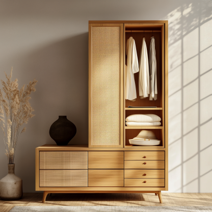 Nordic solid wood storage cabinets, white wax wood simple and suitable for small-sized household use, Japanese simple bedroom wardrobes for bedroom use - Image 2