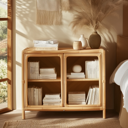 Nordic solid wood sideboard, wall-mounted integrated storage cabinet, ash wood sideboard, storage cabinet, wabi-sabi style wicker cabinet - Image 3