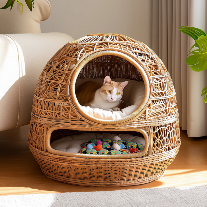 Original customized rattan cat bed, pet cat bed, dog bed, all-season, bamboo pet bed base, extra-large cat house