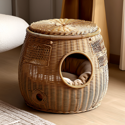 Original customized rattan cat bed, pet cat bed, dog bed, all-season, bamboo pet bed base, extra-large cat house