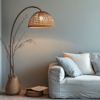 Wabi-sabi style rattan floor lamp for living room, bedroom, study, homestay and tea room, a retro designer artistic lighting fixture