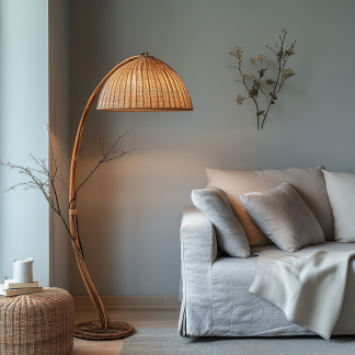 Wabi-sabi style rattan floor lamp for living room, bedroom, study, homestay and tea room, a retro designer artistic lighting fixture
